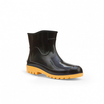 BOTA PVC CANO EXTRACURTO PRETO SOLADO AMARELO CA37154