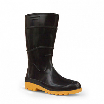 BOTA PVC CANO LONGO PRETA SOLADO AMARELO CA 37154