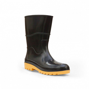 BOTA PVC CANO MÉDIO PRETO SOLADO AMARELO CA37154