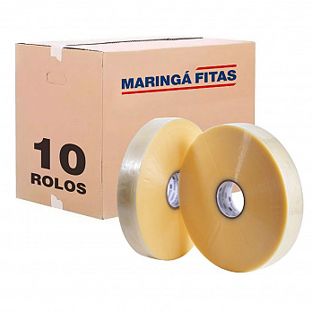 KIT 10 ROLOS FITA ADESIVA PARA EMBALAGEM TRANSPARENTE ACRÍLICA 45MM X 1000M