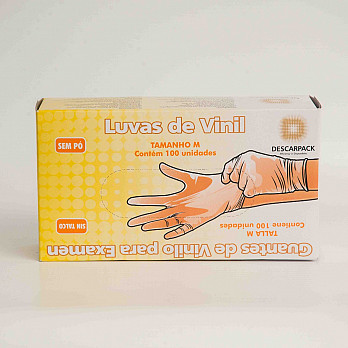 LUVA DE VINIL SEM PÓ CA 38625 CAIXA COM 100 DESCARPACK